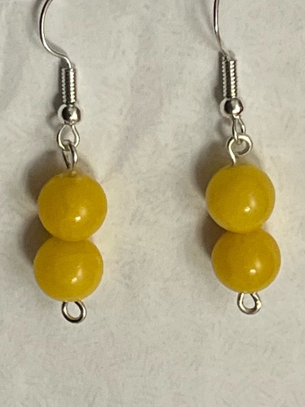 Silver Yellow Beaded Dangle Earrings